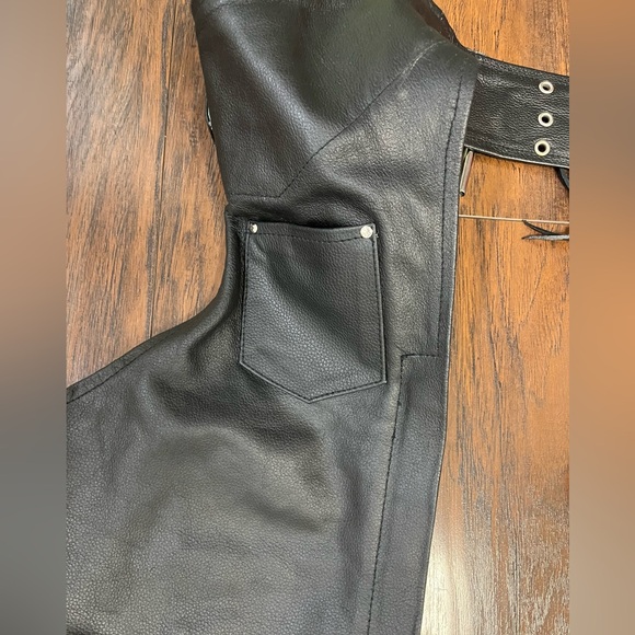 Leather Works Motorcycle Black Mens XXXL Genuine Leather Riding Biker Chaps - Picture 7 of 8